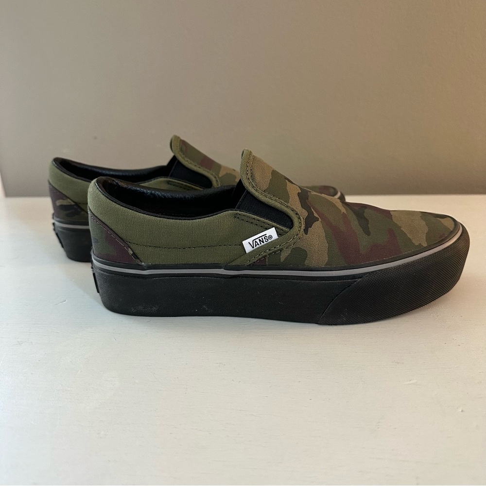Vans Custom Olive Camo Slip On Sneakers Size 7 - Picture 5 of 7